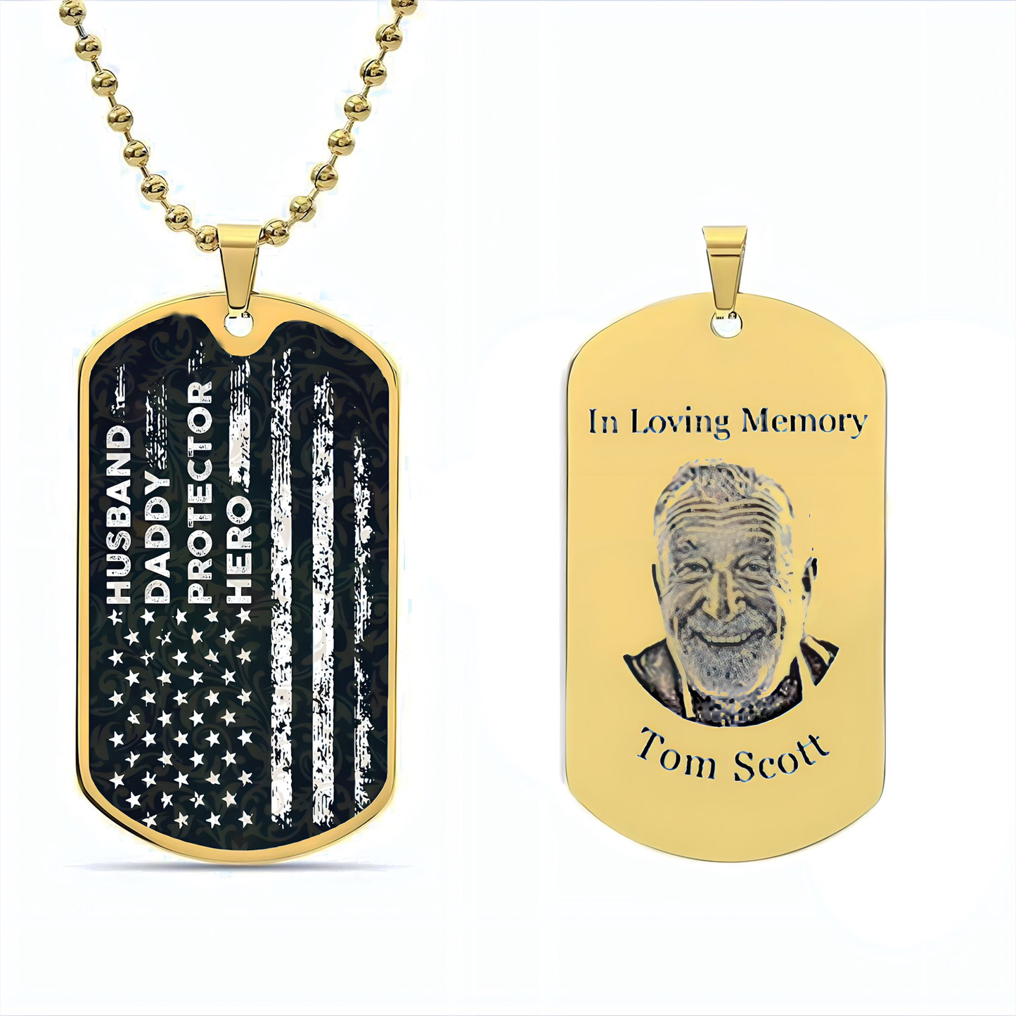 Husband, Daddy, Protector, Hero Personalized Dogtag Necklace - Best Gift For 4th of July