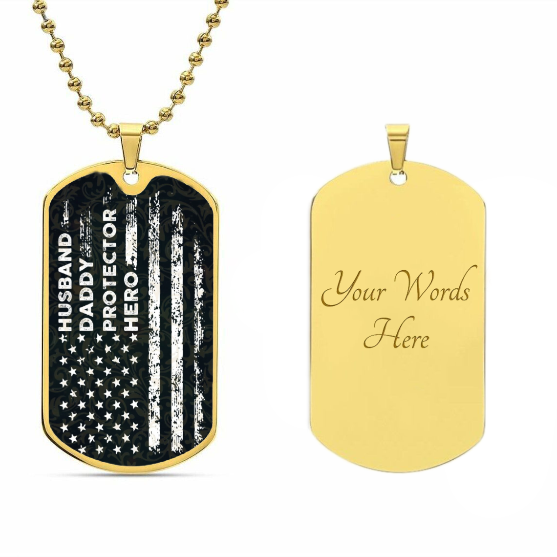 Husband, Daddy, Protector, Hero Personalized Dogtag Necklace - Best Gift For 4th of July