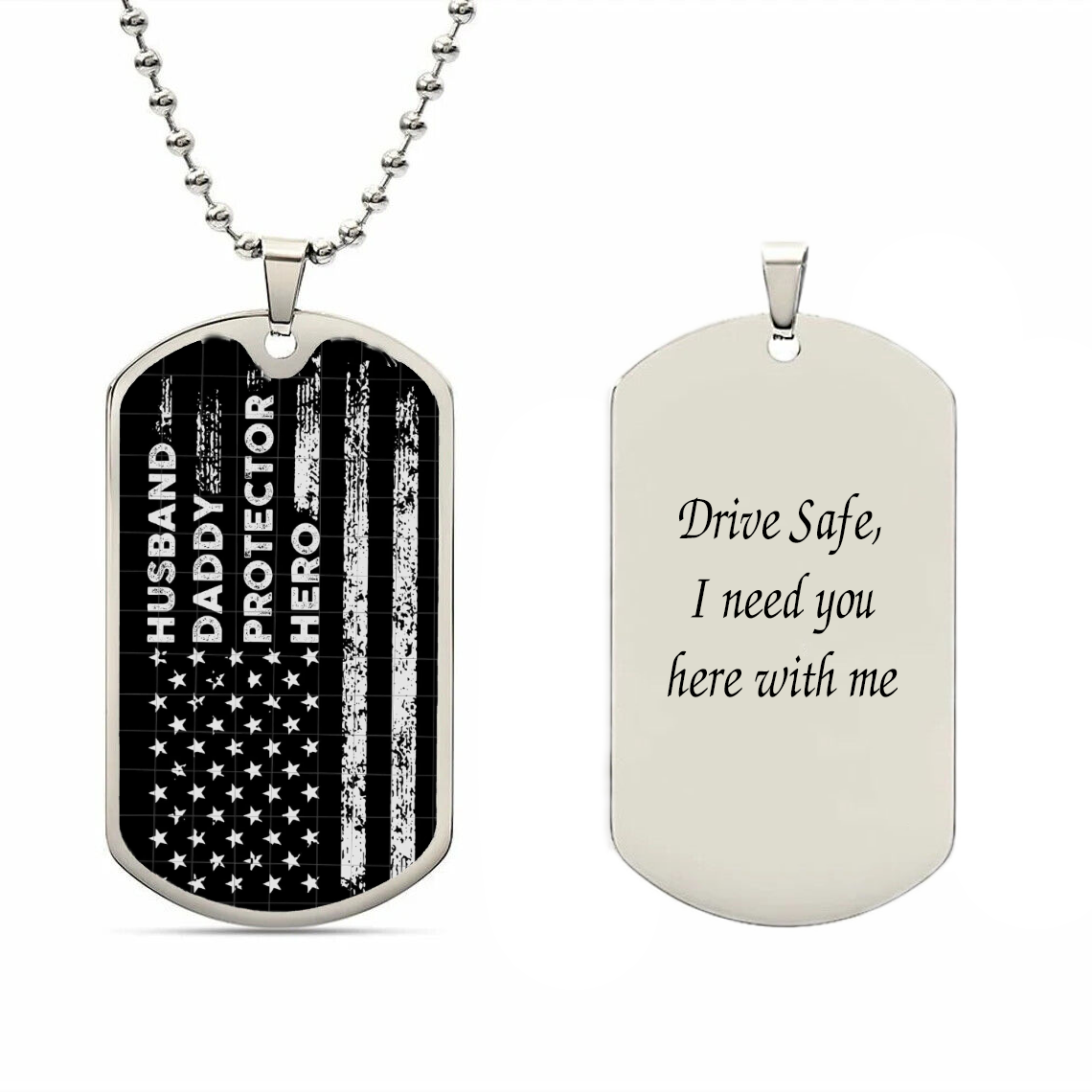 Husband, Daddy, Protector, Hero Personalized Dogtag Necklace - Best Gift For 4th of July